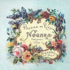 an old book cover with flowers and vines on the front, surrounded by words that read poupre de riz nogar