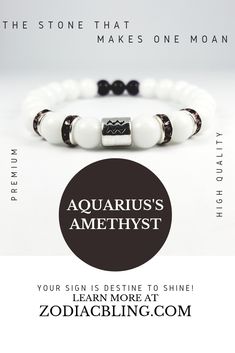 Aquarius White Onyx Amethyst Birthstone Bracelet. Amethyst Jewelry with White Onyx. February Birthstone Jewelry. #ZodiacBling #Zodiac #Aquarius #Amethyst Learn More at Zodiacbling.com | Aquarius Facts | Aquarius Women | Aquarius Men | Aquarius Signs | Aquarius | Aquarius Aesthetic | Aquarius Amethyst, Aquarius Women, Aquarius Signs, Aquarius Aesthetic, Zodiac Aquarius, February Birthstone Jewelry