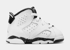 Air Jordan 6 The Air Jordan 6 is a fan favorite from Jordan Brand. It is a 90s icon that was made for the court and has become a fashion favorite. The Air Jordan 6 is a timeless piece of nostalgia that works as well today as it did decades ago. It is a timeless silhouette. White & Black MJ rocked them when he secured his first championship, and you'll wear them for anything you choose. Featuring striking design lines and iconic lace locks, these sneakers add a retro vibe to any outfit. Lace up and let your shoes make the statement. Specs Leather and textile upper are durable so your kiddo can focus on the fun. Rubber outsole adds traction on a variety of surfaces. Jordan Retro 6, Air Jordan 6 Retro, Retro Basketball Shoes, Jordan 6 Retro, Black Baby, Air Jordan 6, Moon Boots, Jordan 6, Alma Mater