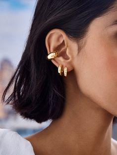 Elevate your everyday look with the Sydney 18K Gold Earrings, dainty huggies with a touch of glam. These mini hoops, crafted from 18K gold plated sterling silver and sparkling cubic zirconia stones, add the perfect hint of sparkle to any look. Effortlessly chic, they're your new favorite jewelry essentials. Everyday Cubic Zirconia Huggie Ear Cuff, Yellow Gold Cubic Zirconia Huggie Earrings For Luxury, Gold Cubic Zirconia Cartilage Earrings For Everyday, Gold Plated Huggie Earrings For Everyday Luxury, Gold Cubic Zirconia Huggie Earrings For Everyday, Everyday Gold Cubic Zirconia Huggie Earrings, Earring Stacks, Ear Stacks, Earring Stack