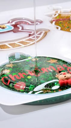 there is a plate with christmas decorations on it