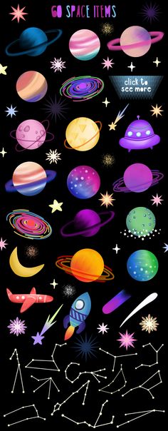 an image of space items on a black background