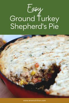 an easy ground turkey shepherd's pie in a red casserole dish