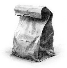 a pencil drawing of a paper bag