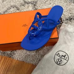 Like New! Size 39 Fits Between 7.5-8.5. Vibrant Blue. Including Box And Dust Bags Hermes Slides, Hermes Sandals, Hermes Blue, Hermes Shoes, Designer Sandals, Vibrant Blue, Women's Sandals, Women's Shoes Sandals, Womens Sandals