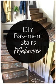 some stairs with the words diy basement stairs makeover