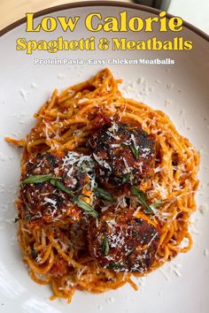 the cover of low calorie spaghetti and meatballs