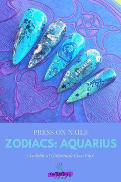 nails,press on nails,press ons,fake nails,stiletto nails,stiletto press ons,zodiacs,zodiac nails,aquarius,aquarius nails,blue nails,glitter nails,ombre nails,stamped nails, Glitter Nails Ombre, Blue Nails Glitter, Natural Nail Tips, Stamped Nails, Nails Press Ons, Star Signs Aquarius