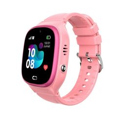 a pink smart watch with a heart on it's screen and an attached strap