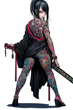 Geisha Drawing, Japanese Art Samurai, Trippy Cartoon, Japanese Pop Art, Asian Tattoos, Japanese Tattoo Art, Japanese Graphic Design, Spider Woman, Cyberpunk Art