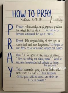 an open notebook with the words how to pray written on it