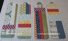 the bookmarks are lined up and ready to be sewn