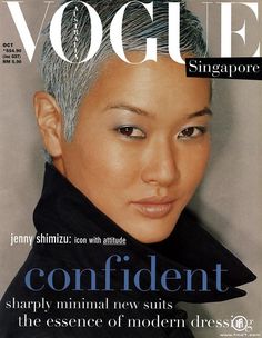 Androgynous Celebrities, Jenny Shimizu, Androgynous Models, Silver Grey Hair, Vogue Covers, Margaret Howell, Vogue Australia, Beauty Shots, Grey Hair