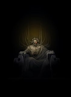 an image of a person sitting in the dark with a crown on their head and arms