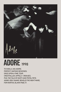 an advertisement for adore, featuring two women in black and white