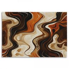 an abstract painting with brown, orange and white colors on the wall in front of a white background