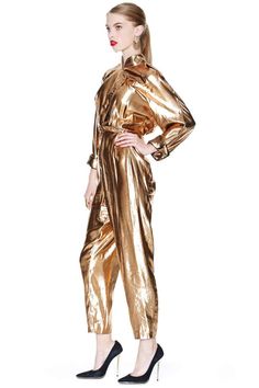 Bling Jumpsuit, Studio 54 Fashion, Metallic Clothing, Gold Jumpsuit, Metallic Jumpsuits, Fierce Fashion, Auto Mechanic, Shiny Dresses, Style Guru