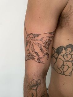 Thai Inspired Tattoo, Line Work Sleeve Tattoo, Line Art Tattoos Men, Beach Sleeve Tattoo, Hawaii Tattoo For Women, Ocean Tattoo Sleeve, Inside Arm Tattoo, Manta Tattoo, Tattoos Between Breast