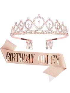 a tiara and ribbon with the words birthday queen on it