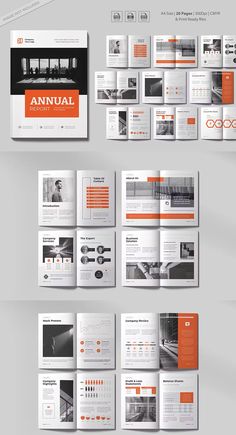 an orange and white brochure is displayed on a gray background with the words annual written