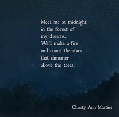 a poem written in the night sky with stars above it and an image of trees