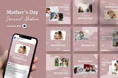 the mother's day social media postcard is displayed on a phone screen with multiple photos