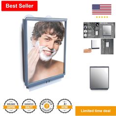 a man shaving his face in front of a mirror with the words best seller on it