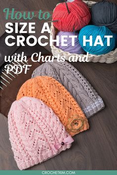 three crocheted hats with text overlay that says how to size a crochet hat