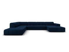 a large blue sectional couch on a white background