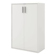 a white cabinet with two doors on it