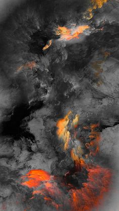 an abstract painting with orange and black colors on the bottom half of it, as seen from space