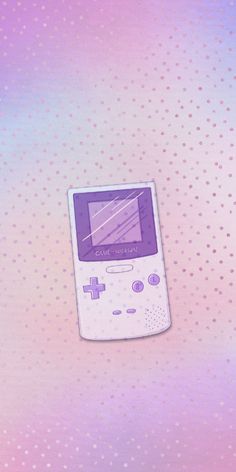 an old nintendo gameboy sitting on top of a pink and purple background with dots