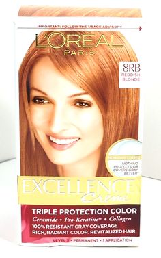 L'Oréal Paris Excellence Créme Permanent Triple Protection Hair Color - 8RB. Box not in perfect condition Reddish Blonde Hair, Reddish Blonde, Copper Blonde Hair Color, Copper Blonde Hair, Grey Hair Coverage, Copper Blonde, Covering Gray Hair, At Home Hair Color, Red To Blonde