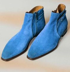 Handmade Blue Suede Zip Ankle Boots sold by Unique Handmade Leather Shoes . Shop more products from Unique Handmade Leather Shoes on Storenvy, the home of independent small businesses all over the world. Blue Plain Toe Boots For Formal Occasions, Formal Blue Plain Toe Boots, Blue Ankle Boots For Work, Blue Suede Leather Shoes For Business, Blue Round Toe Workwear Boots, Blue Workwear Boots With Round Toe, Formal Blue Leather Boots, Blue Suede High-top Boots, Blue Leather Office Boots