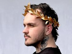 Gold Leaf Crown Greek Gold Leaf Laurel Hair Wreath Roman - Etsy Golden Wreath Crown, Mens Crowns, Gold Leaf Crown Greek, Apollo Costume, Golden Leaf Crown, Greek Leaf Crown, Roman Crown, Greek Headpiece, Crowns For Men