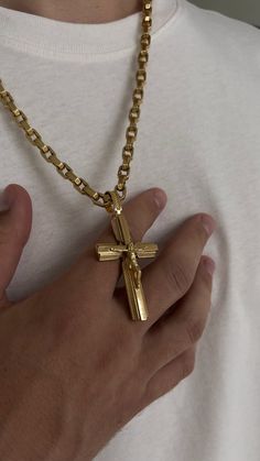 Men's Necklace, 14K Gold Cross Pendant for Men, Thick Gold Cross Chain Men's Jewelry Golden Cross 14K  -Weight: 14.18g -Karat: 14 -Length: 7cm -Width: 3.5cm The cross is sold without a chain. -Handmade item -Materials: Gold Created in GURANTEED high quality 14K solid gold. Just be advise insignificant variations are probable as we're talking about millimeters and milligrams. ✔ If you need more pieces, such as 4-5 identical pieces or more, please contact us. We can make as many details as you wan Good Chain For Men, Cross Chains For Men, Gold Cross Necklace Mens, Golden Chain For Men, Necklace Men’s Gold, Cross Chain Men, Gold Jewelry Men, Men's Gold Cross Necklace, Gold Crucifix Necklace Men