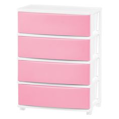 a white and pink dresser with three drawers