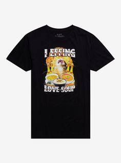 Love soup? This cat can relate. Grab this fun tee right meow  featuring "I effing love soup" and a screaming cat surrounded by screaming chicken toys and bowls of soup at the front. As life should be.Officially licensed art by Got Funny?.100% cottonWash cold; dry lowImportedListed in men'sunisex sizes Cursed Clothes, Silly Tshirts, Cursed Items, Got Funny, Silly Shirts, Hot Topic Shirts, Funny Clothing, Meme Shirts, Silly Clothes