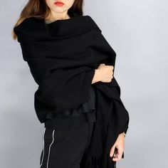 Brand Name:linenlooks,Gender:WOMEN,Scarves Type:Scarf,Material:Wool,Pattern Type:Solid,Department Name:Adult,Origin:CN(Origin),Style:Fashion,Scarves Length:175cm, Black Pashmina Shawl For Fall, Black Shawl For Fall, Black Shawl Wrap For Fall, Black Winter Shawl Wrap, Black Shawl For Winter, Black Scarf For Fall, Solid Color Winter Shawl, Black Shawl Wrap For Winter, Solid Color Winter Shawl Wrap