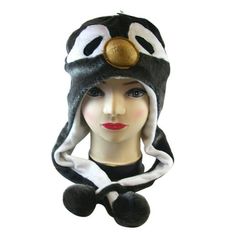 A fun and soft penguin hat to keep your head warm!;100% Polyester.;One Size (fits most adults and kids).;Ear flaps with poms to hold in place. Gender: female.  Age Group: adult. Double Pom Pom Beanie, Penguin Hat, Plush Penguin, Hat With Ear Flaps, Penguin Plush, Pom Pom Beanie Hat, Owl Hat, Owl Pet, Animal Hats