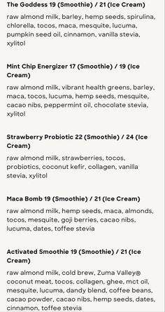 the ingredients for an ice cream recipe are shown in this screenshote, which includes information