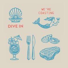 we're coasting dive in poster with various foods and drinks on the table