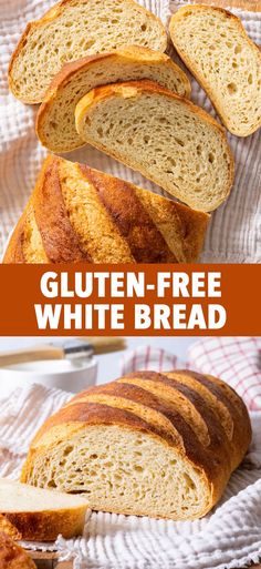 gluten - free white bread cut in half and stacked on top of each other