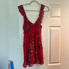 Rat & Boa Little Red Dress Size Xxs. Floral And Velvet. Ties In The Back. So Adorable For Summer Or Even Winter With A Big Jacket Over It And Stockings. In Great Condition! No Longer Sold By Rat And Boa. Big Jacket, Dress And Stockings, Rat And Boa, Red Slip Dress, Little Red Dress, Y2k Dress, So Adorable, Over It, Black Lace