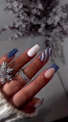 Blue Glitter Nails, Acrylic Nails Coffin Short, Festival Nails, Dipped Nails, Nails Coffin