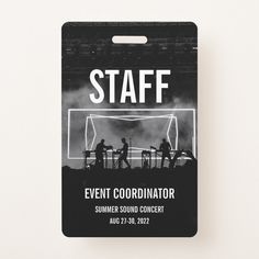 a black and white photo of a concert ticket with the words staff event coordination on it