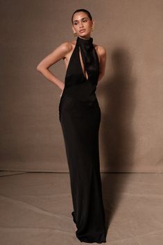 Belladonna Satin Halter Maxi Dress - Black Black Wedding Guest Dress, Black Satin Maxi Dress, Halter Long Dress, Slip Maxi Dress, Dresses Date Night, Black Dress Prom, Black Halter Dress, Halter Maxi Dress, Halter Maxi