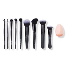 Find E.L.F. COSMETICS Ten Out Of Ten Makeup Brush Kit on Editorialist. Ten Out of Ten Makeup Brush Kit - TEN OUT OF TEN BRUSH SETIncludesWide Tapered Eyeshadow Brush (1 ct)Wing It Liner Brush (1 ct)Eyebrow Duo Brush (1 ct)Blending Brush (1 ct)Flawless Concealer Brush (1 ct)Pointed Powder Brush (1 ct)Angled Blush Brush (1 ct)Ultimate Blending Brush (1 ct)Putty Primer Brush & Applicator (1 ct)Angled Silicone Face Sponge (1 ct)BenefitsComplete makeup brush set containing 10 of e.l.f.'s mosts popular face & eye brushes for achieving a gorgeous full face and eye lookIncludes 5 face brushes & a makeup sponge for applying and blending complexion makeup, plus 4 eye brushes for creating any eye lookCan be used with powder, cream & liquid formulas100% synthetic bristles, vegan, & cruelty-free. e.l.f Elf Brushes, Putty Primer, Essential Makeup Brushes, Face Sponge, Complete Makeup, High Shine Lip Gloss, Wing It, Liner Brush, Makeup Brush Kit