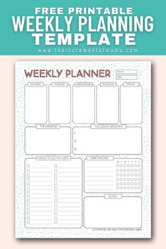 the free printable weekly planner is shown in this image with text overlaying it