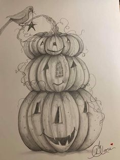 a drawing of pumpkins stacked on top of each other